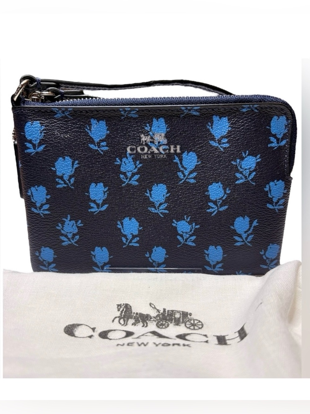 Coach Badlands Floral Print Wristlet – Navy Blue F65761 NWOT w/ Dustbag